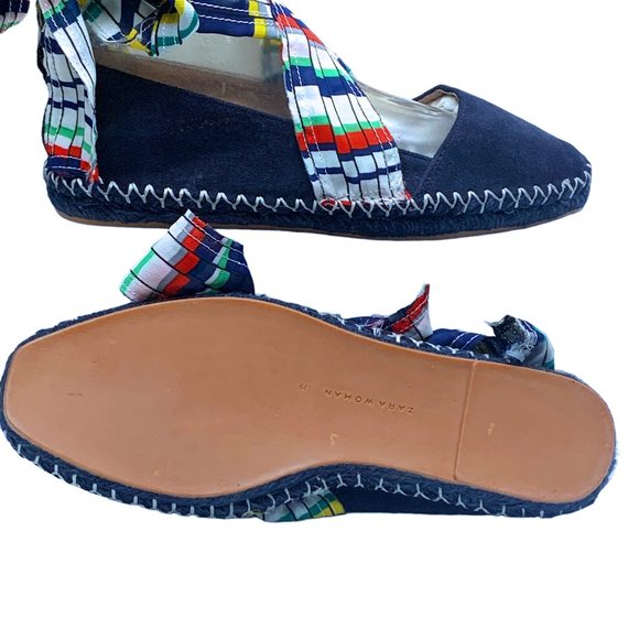 ZARA Woman Navy Suede Ribbon Lace Up Espadrilles Size 39 EU / 8 US - Picture 9 of 11